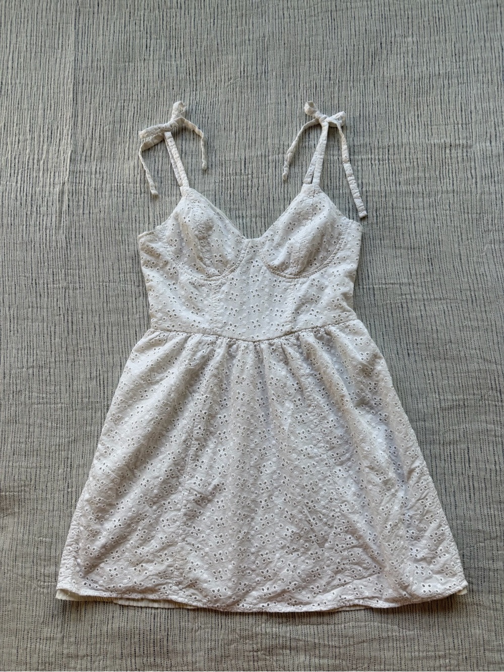 Brand White Eyelet Tie Strap Mini Dress Cottagecore Sundress Medium
